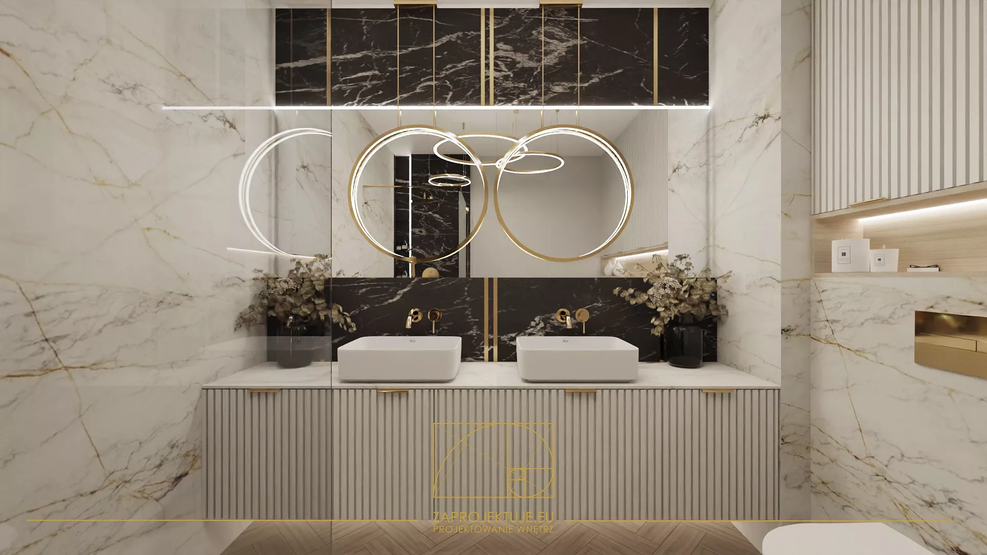 Aranżacja eleganckiego apartamentu z marmurową płytą ścienną Marble Gold R155