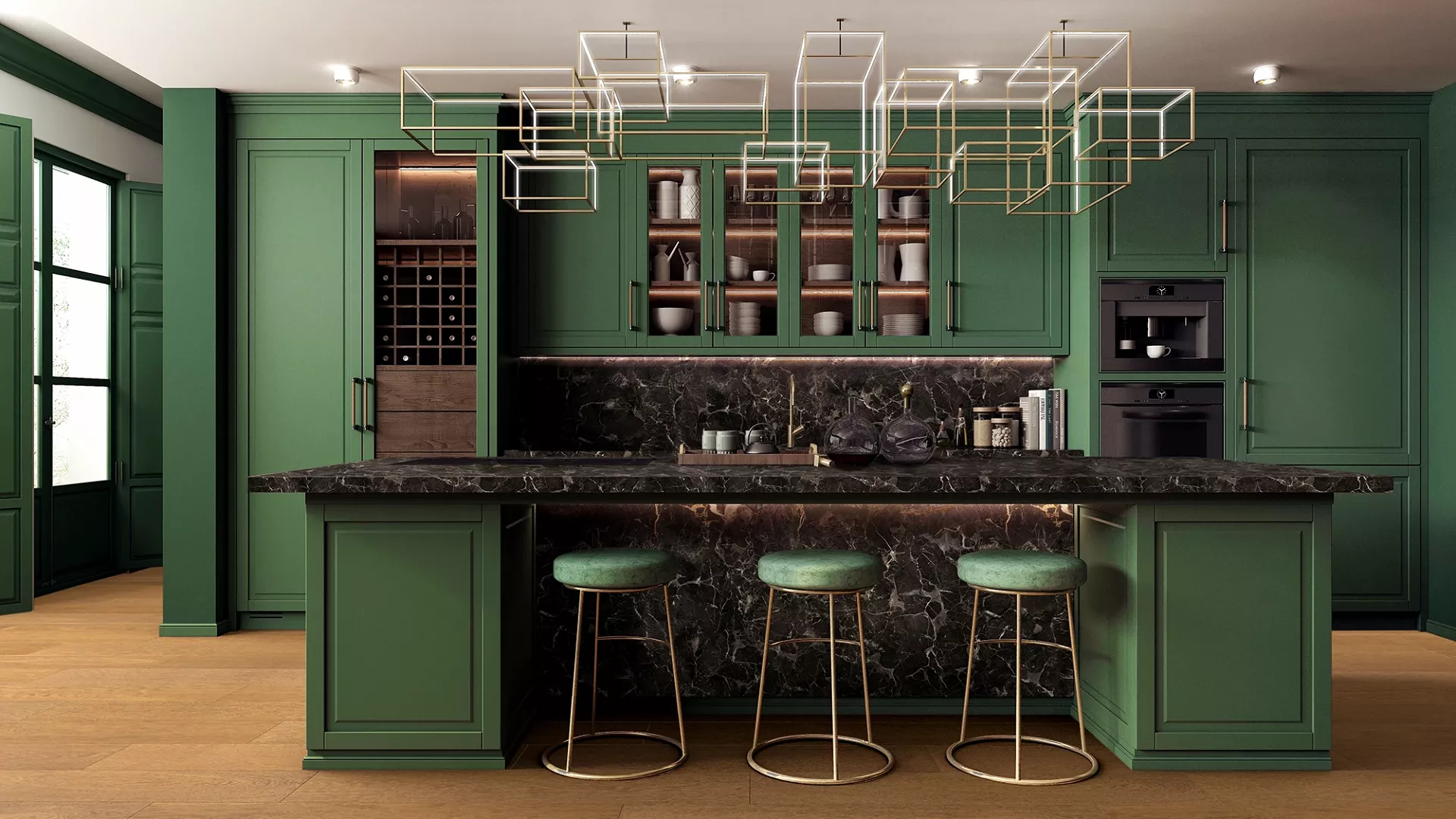 Kuchnia z zielonymi frontami Emerald Green