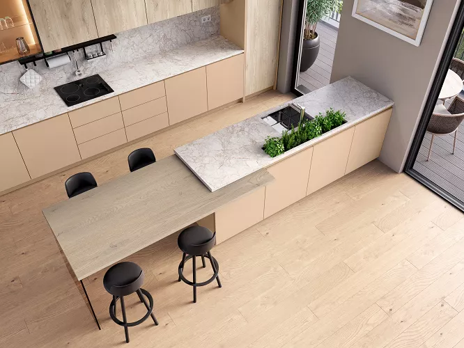 Meble kuchenne z wyspą w dekorze Dąb Cremona Terracotta 2737 PW