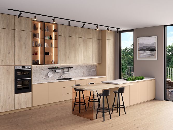 Eleganckie meble kuchenne z płyty laminowanej Dąb Cremona Terracotta 2737 PW