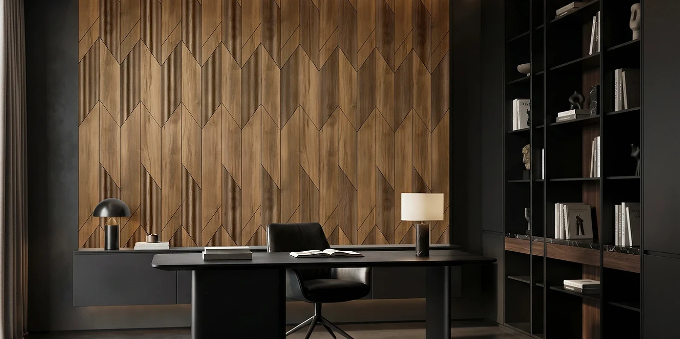 Płyty ścienne MDF  do gabinetu i biura - Pure Wall Vector Dąb Barokowy Bursztynowy K536