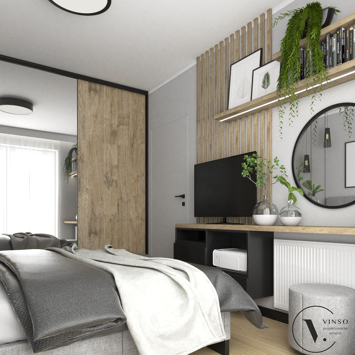 Sypialnia z dodatkiem drewna